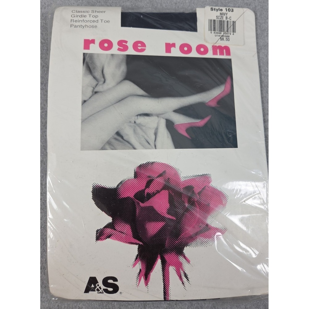 Abraham & Strauss A&S Vintage Rose Room Navy Control Pantyhose Size B-C‎ Vintage